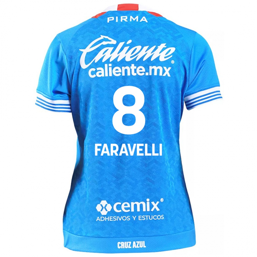 Homme Maillot Lorenzo Faravelli #8 Bleu Ciel Tenues Domicile 2024/25 T-Shirt Belgique