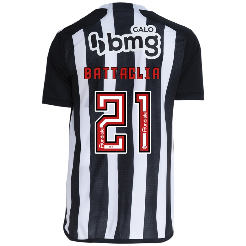 Homme Maillot Rodrigo Battaglia #21 Blanc Noir Tenues Domicile 2024/25 T-Shirt Belgique