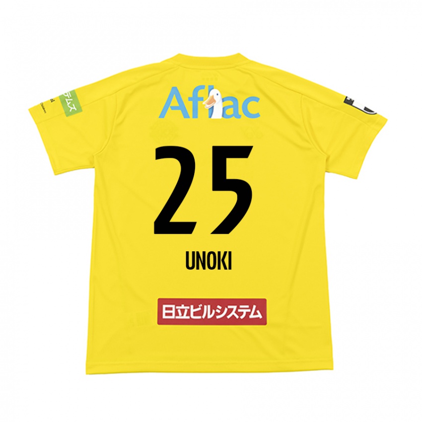 Homme Maillot Fumiya Unoki #25 Jaune Noir Tenues Domicile 2024/25 T-Shirt Belgique