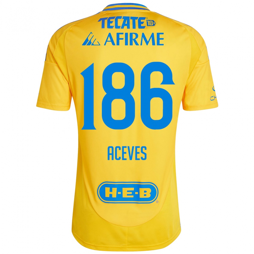 Herren Israel Aceves #186 Goldgelb Heimtrikot Trikot 2024/25 T-Shirt Belgien