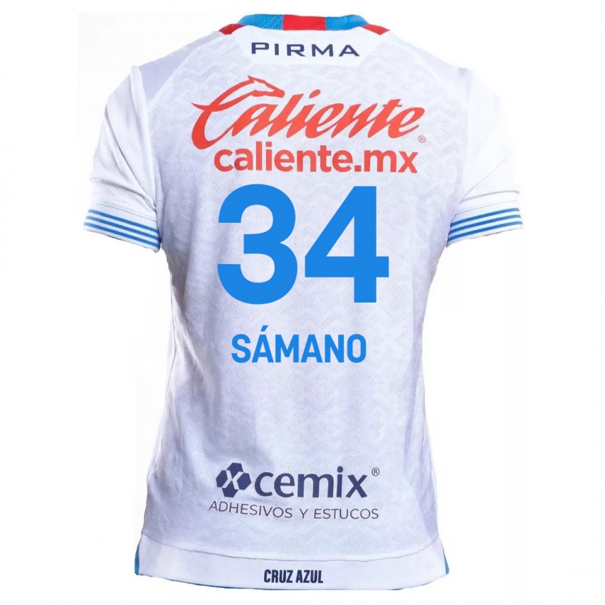 Homme Maillot Leonardo Sámano #34 Blanc Bleu Tenues Extérieur 2024/25 T-Shirt Belgique