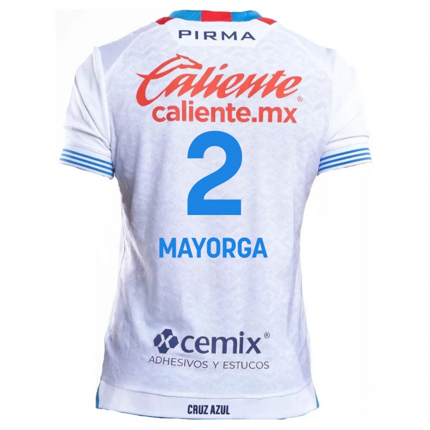 Homme Maillot Alejandro Mayorga #2 Blanc Bleu Tenues Extérieur 2024/25 T-Shirt Belgique