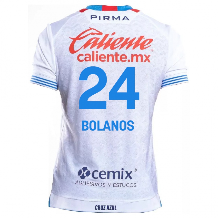 Homme Maillot Jatziry Bolanos #24 Blanc Bleu Tenues Extérieur 2024/25 T-Shirt Belgique