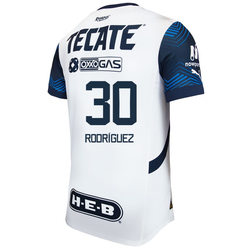 Homme Maillot Jorge Rodríguez #30 Blanc Bleu Tenues Extérieur 2024/25 T-Shirt Belgique