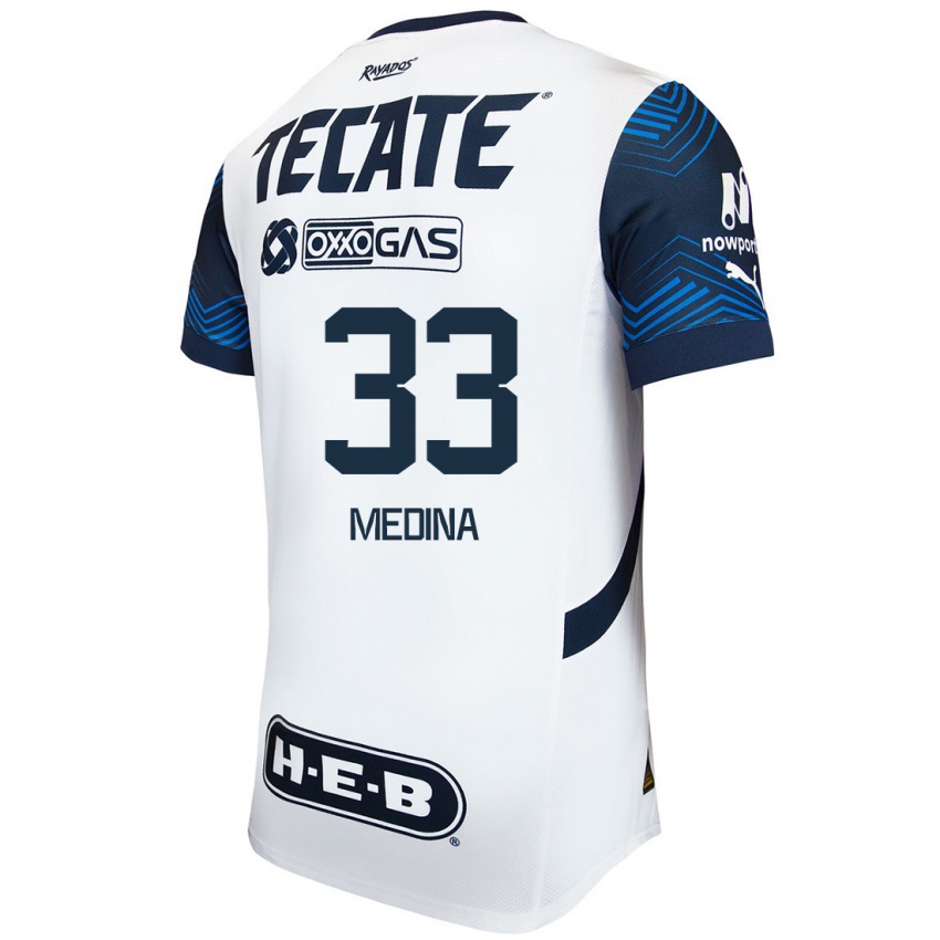 Heren Stefan Medina #33 Wit Blauw Uitshirt Uittenue 2024/25 T-Shirt België