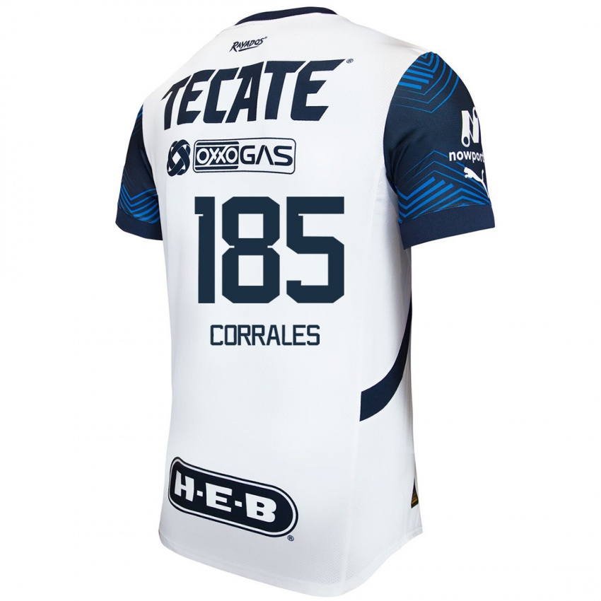 Homme Maillot Ángel Corrales #185 Blanc Bleu Tenues Extérieur 2024/25 T-Shirt Belgique