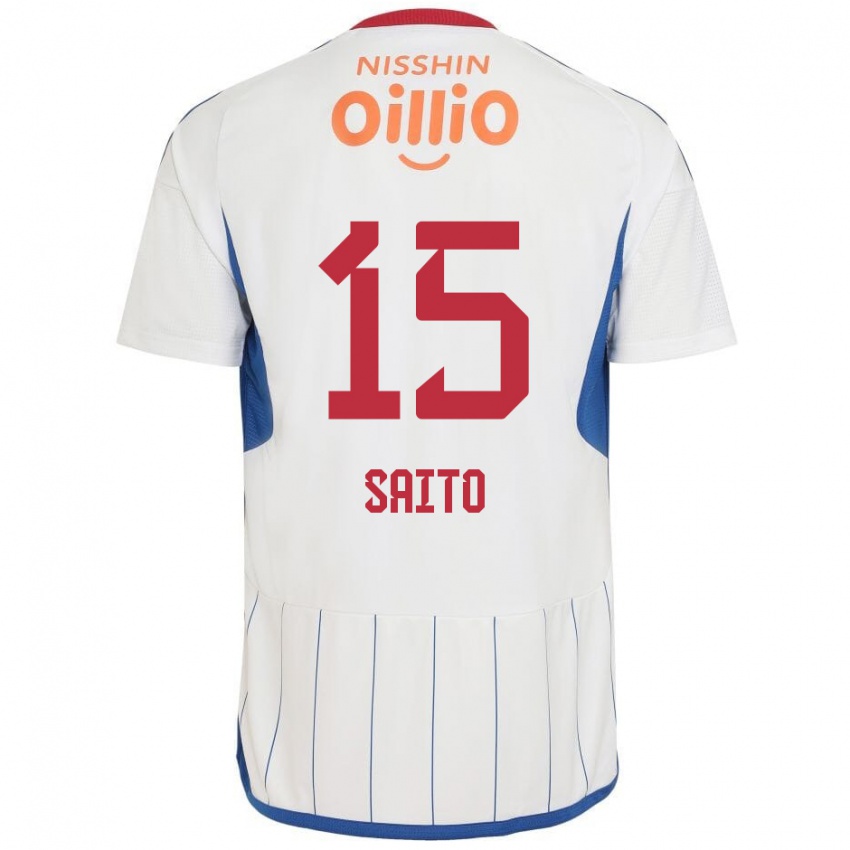 Heren Haru Saito #15 Wit Blauw Rood Uitshirt Uittenue 2024/25 T-Shirt België