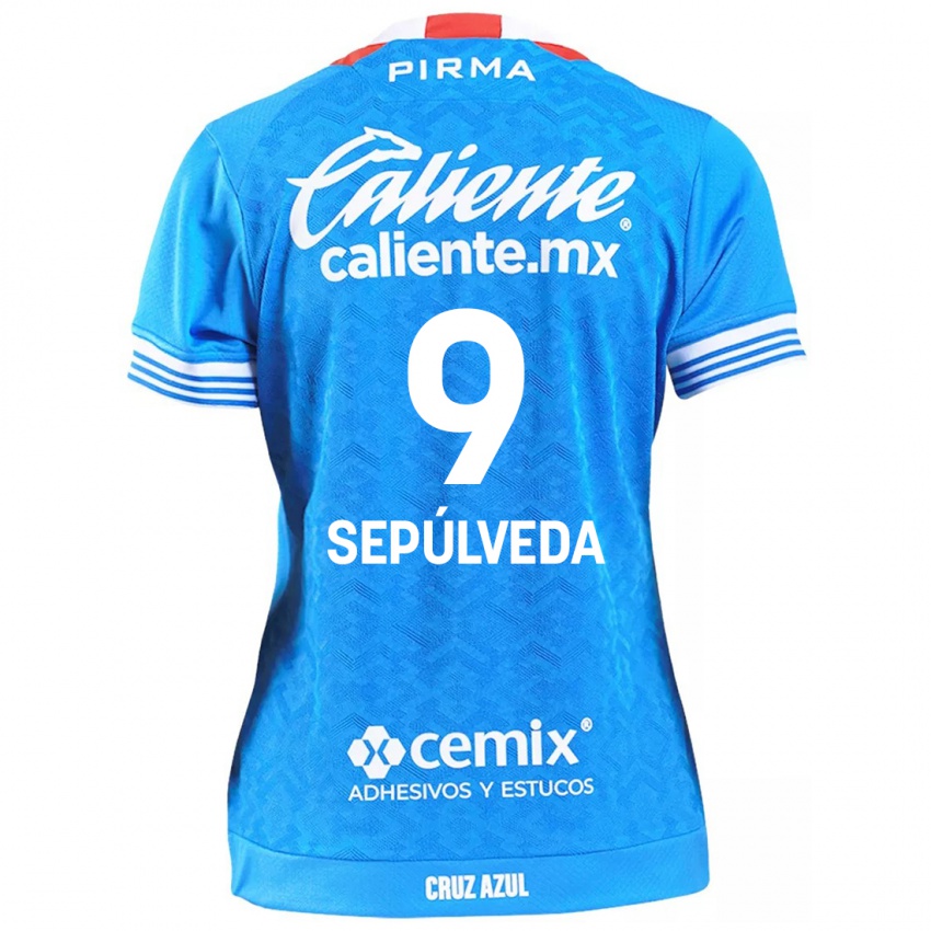 Femme Maillot Ángel Sepúlveda #9 Bleu Ciel Tenues Domicile 2024/25 T-Shirt Belgique