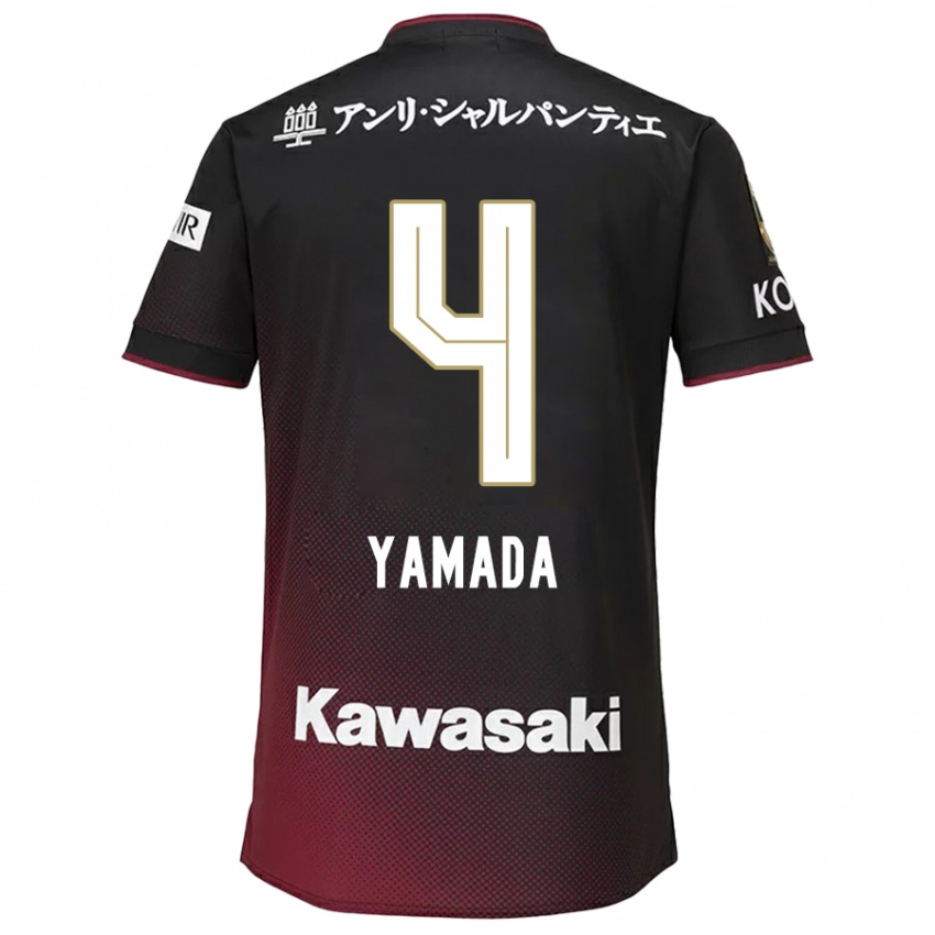 Damen Kaito Yamada #4 Schwarz Rot Heimtrikot Trikot 2024/25 T-Shirt Belgien