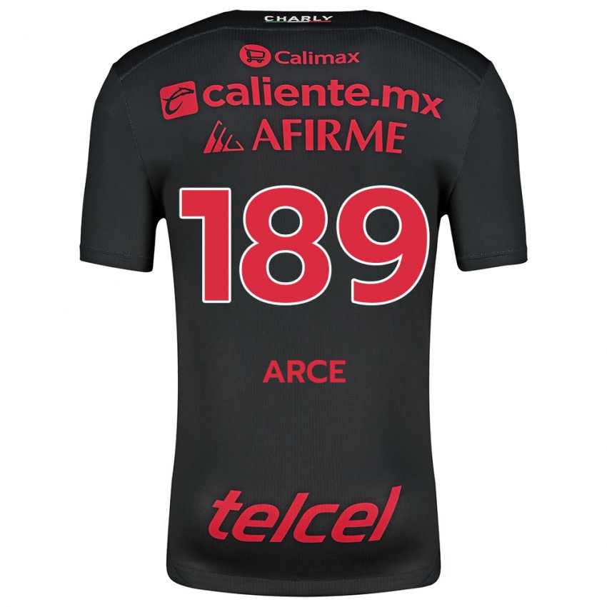 Femme Maillot Diego Arce #189 Noir Rouge Tenues Domicile 2024/25 T-Shirt Belgique