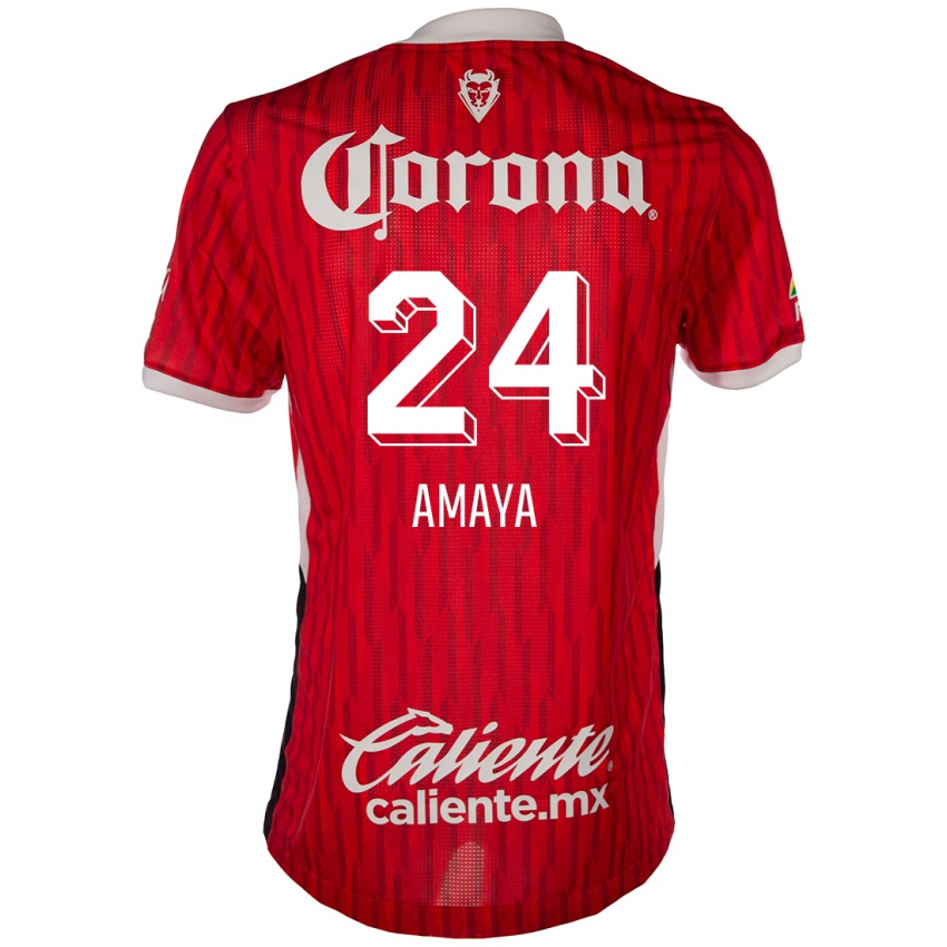 Femme Maillot Frankie Amaya #24 Rouge Blanc Tenues Domicile 2024/25 T-Shirt Belgique