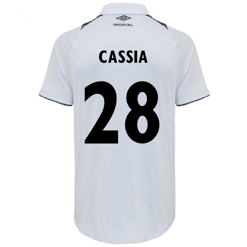 Femme Maillot Cássia #28 Blanc Bleu Tenues Extérieur 2024/25 T-Shirt Belgique