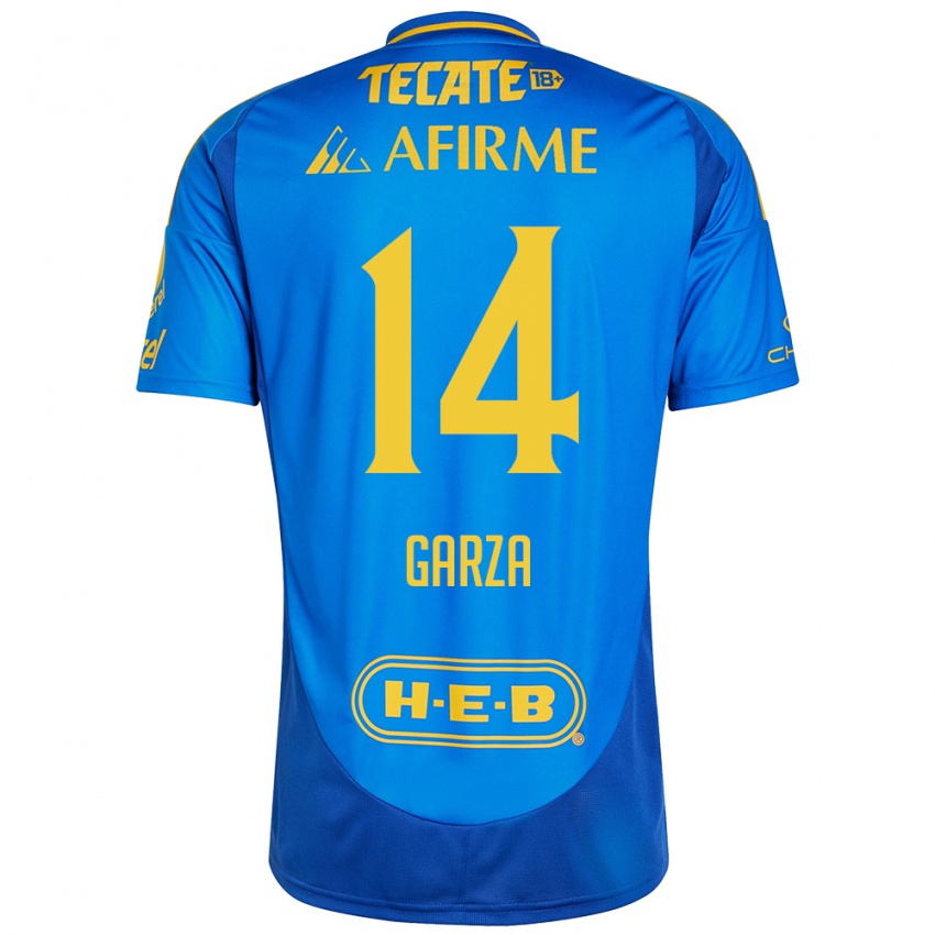 Dames Jesús Garza #14 Blauw Geel Uitshirt Uittenue 2024/25 T-Shirt België