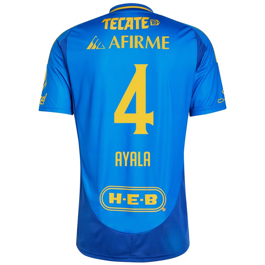 Femme Maillot Hugo Ayala #4 Bleu Jaune Tenues Extérieur 2024/25 T-Shirt Belgique