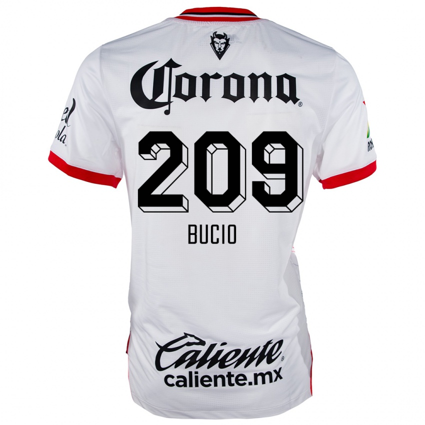 Femme Maillot Sebastián Bucio #209 Blanc Rouge Tenues Extérieur 2024/25 T-Shirt Belgique