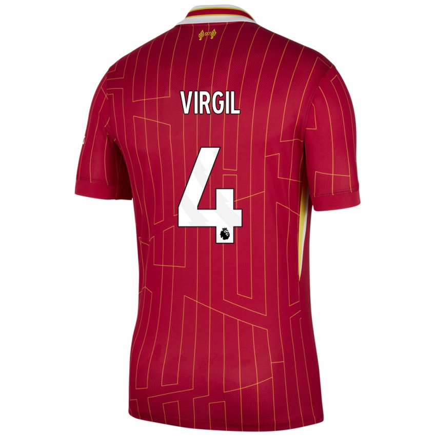 Kinderen Virgil Van Dijk #4 Rood Geel Wit Thuisshirt Thuistenue 2024/25 T-Shirt België