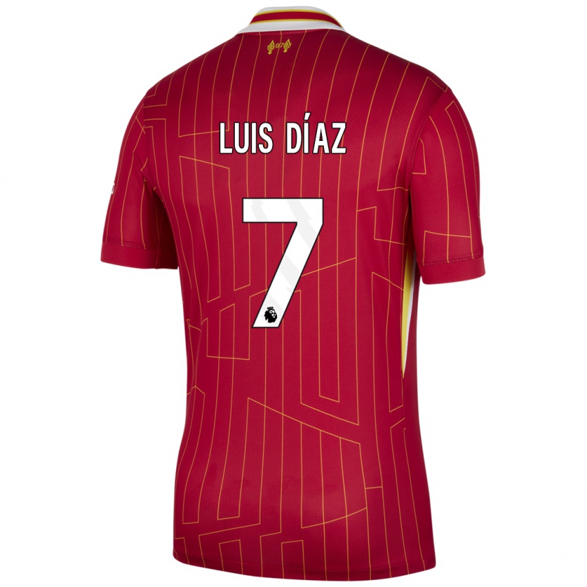 Kinderen Luis Diaz #7 Rood Geel Wit Thuisshirt Thuistenue 2024/25 T-Shirt België