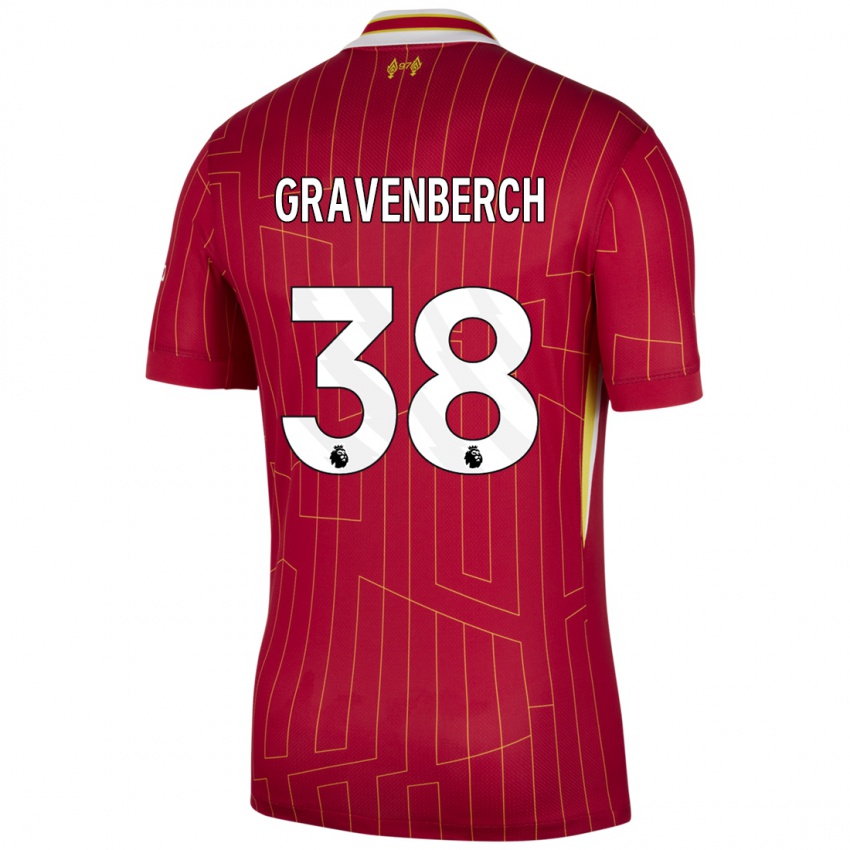 Kinderen Ryan Gravenberch #38 Rood Geel Wit Thuisshirt Thuistenue 2024/25 T-Shirt België