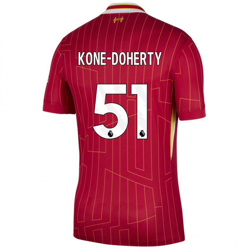 Kinderen Trent Kone-Doherty #51 Rood Geel Wit Thuisshirt Thuistenue 2024/25 T-Shirt België