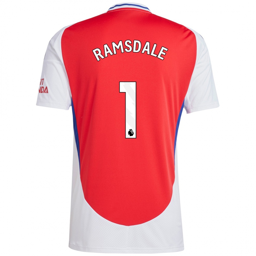 Enfant Maillot Aaron Ramsdale #1 Rouge Blanc Tenues Domicile 2024/25 T-Shirt Belgique