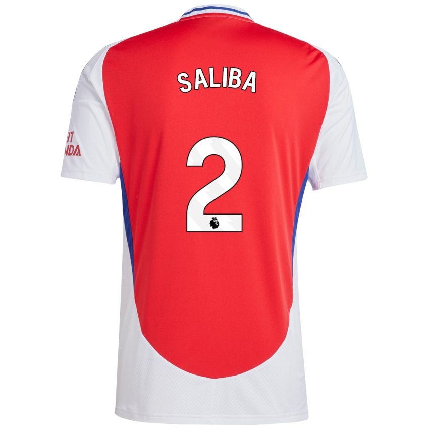 Enfant Maillot William Saliba #2 Rouge Blanc Tenues Domicile 2024/25 T-Shirt Belgique