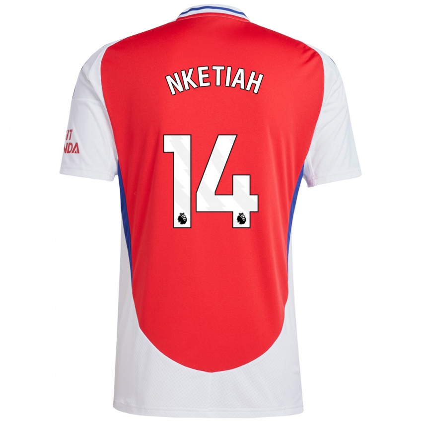 Enfant Maillot Eddie Nketiah #14 Rouge Blanc Tenues Domicile 2024/25 T-Shirt Belgique