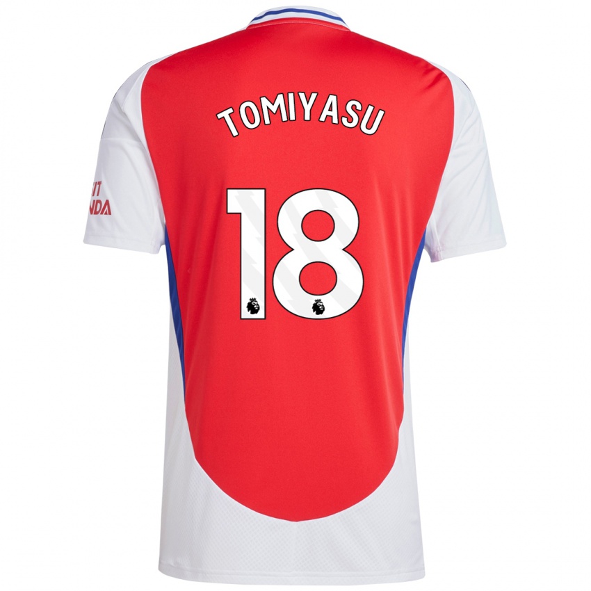 Enfant Maillot Takehiro Tomiyasu #18 Rouge Blanc Tenues Domicile 2024/25 T-Shirt Belgique