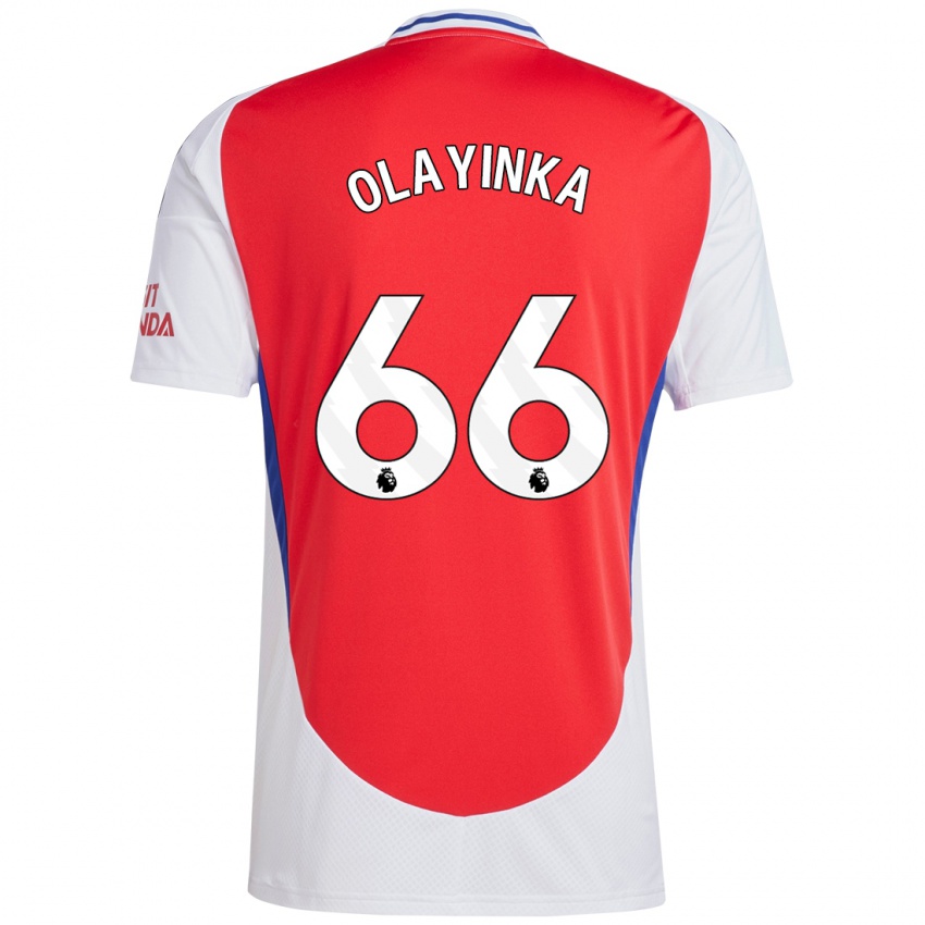 Enfant Maillot James Olayinka #66 Rouge Blanc Tenues Domicile 2024/25 T-Shirt Belgique