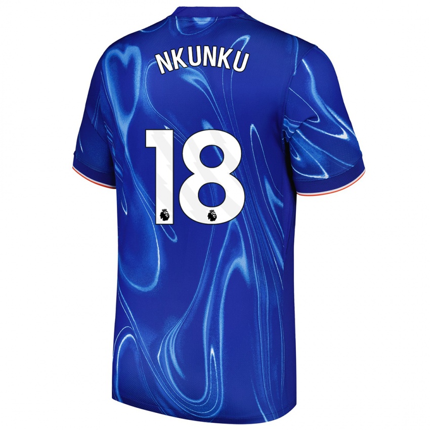 Enfant Maillot Christopher Nkunku #18 Bleu Blanc Tenues Domicile 2024/25 T-Shirt Belgique