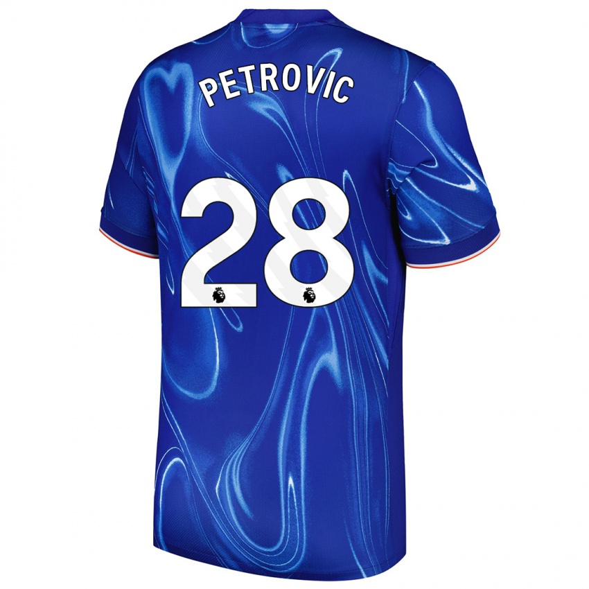 Enfant Maillot Djordje Petrovic #28 Bleu Blanc Tenues Domicile 2024/25 T-Shirt Belgique