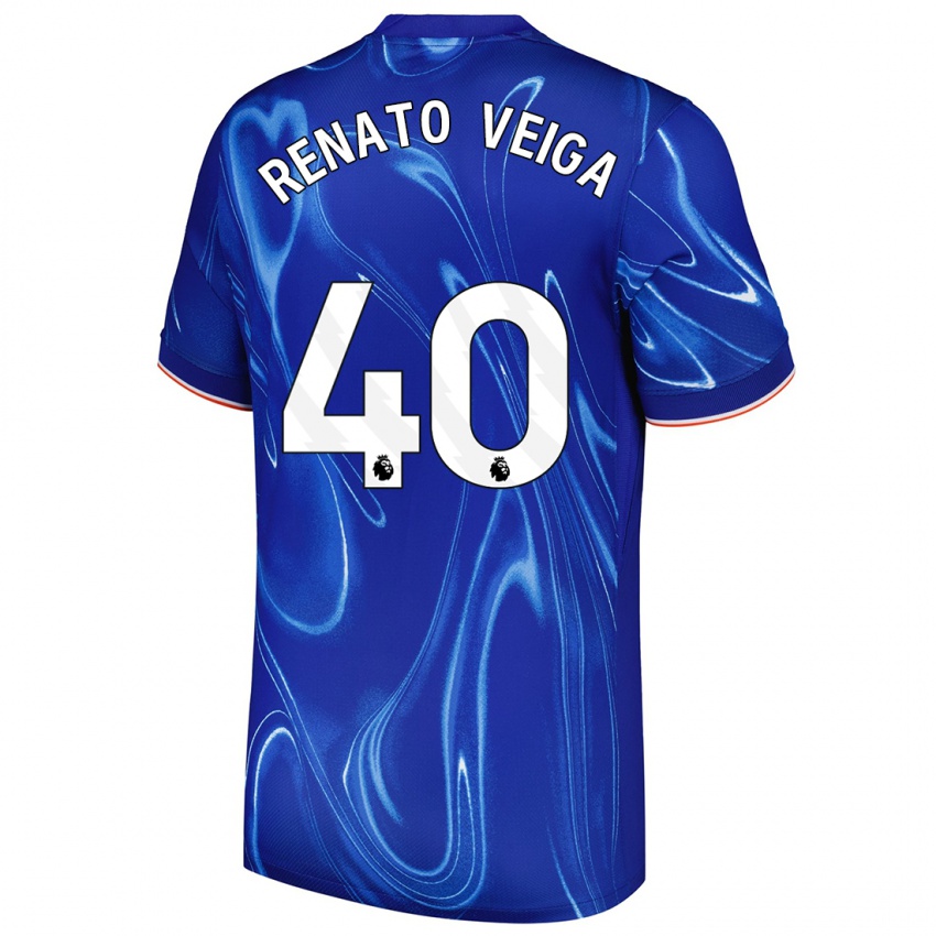 Enfant Maillot Renato Veiga #40 Bleu Blanc Tenues Domicile 2024/25 T-Shirt Belgique