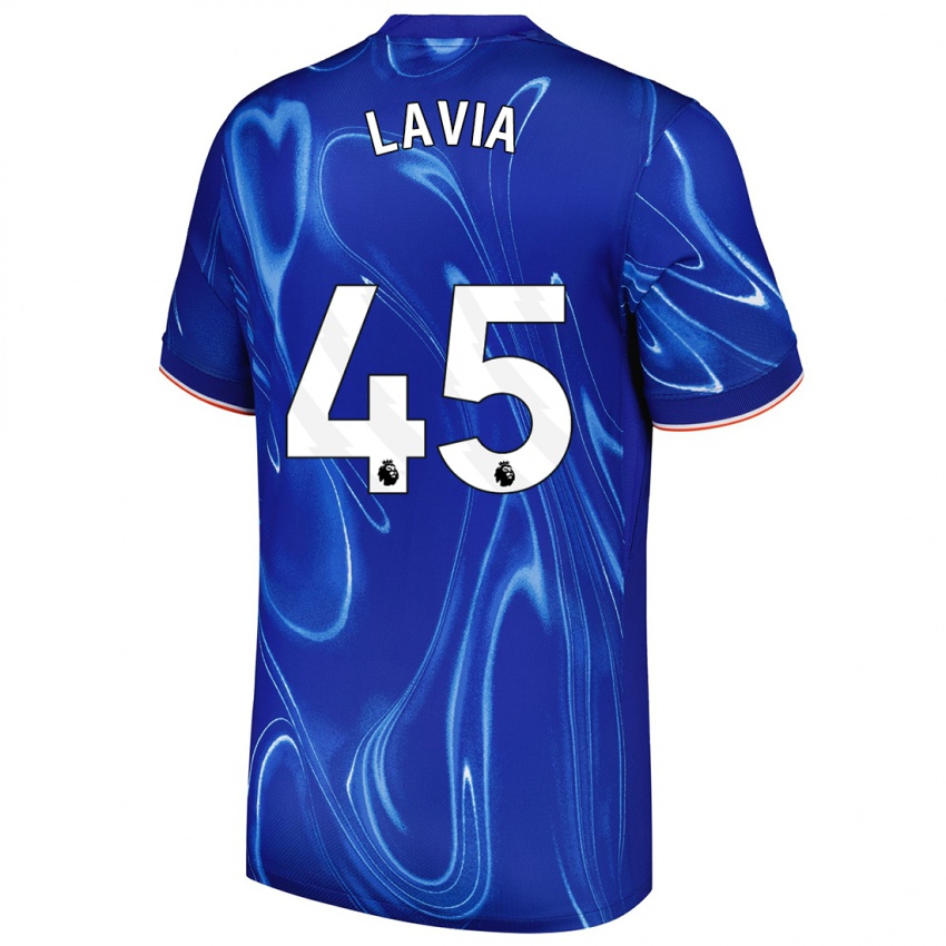 Enfant Maillot Romeo Lavia #45 Bleu Blanc Tenues Domicile 2024/25 T-Shirt Belgique