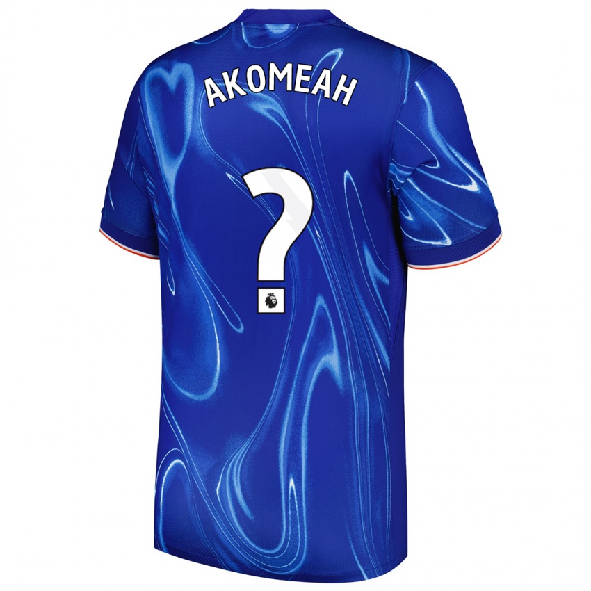 Enfant Maillot Travis Akomeah #0 Bleu Blanc Tenues Domicile 2024/25 T-Shirt Belgique