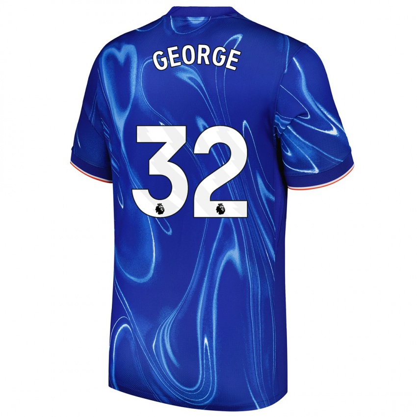 Enfant Maillot Tyrique George #32 Bleu Blanc Tenues Domicile 2024/25 T-Shirt Belgique