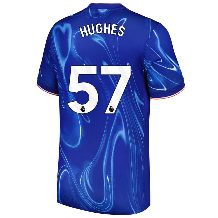 Enfant Maillot Brodi Hughes #57 Bleu Blanc Tenues Domicile 2024/25 T-Shirt Belgique