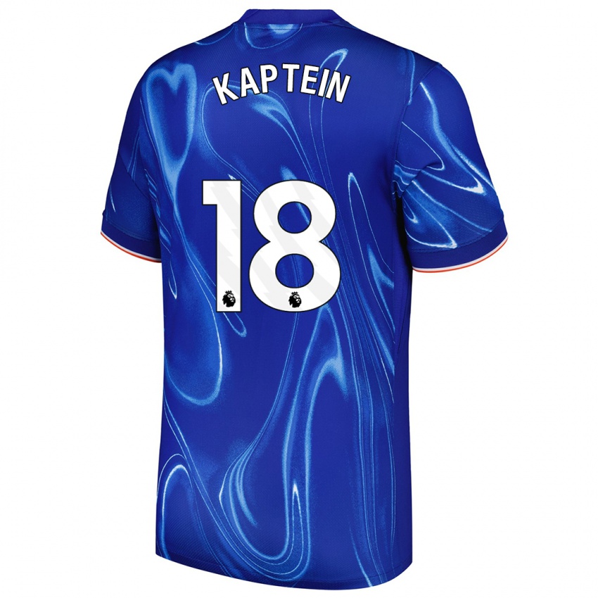 Enfant Maillot Wieke Kaptein #18 Bleu Blanc Tenues Domicile 2024/25 T-Shirt Belgique