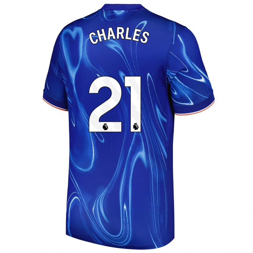 Enfant Maillot Niamh Charles #21 Bleu Blanc Tenues Domicile 2024/25 T-Shirt Belgique