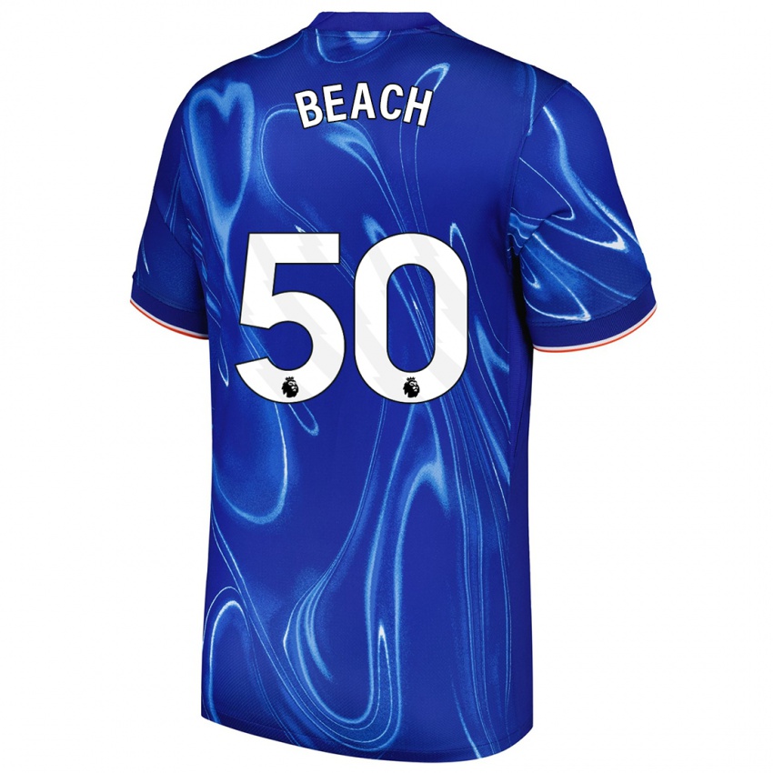 Enfant Maillot Eddie Beach #50 Bleu Blanc Tenues Domicile 2024/25 T-Shirt Belgique