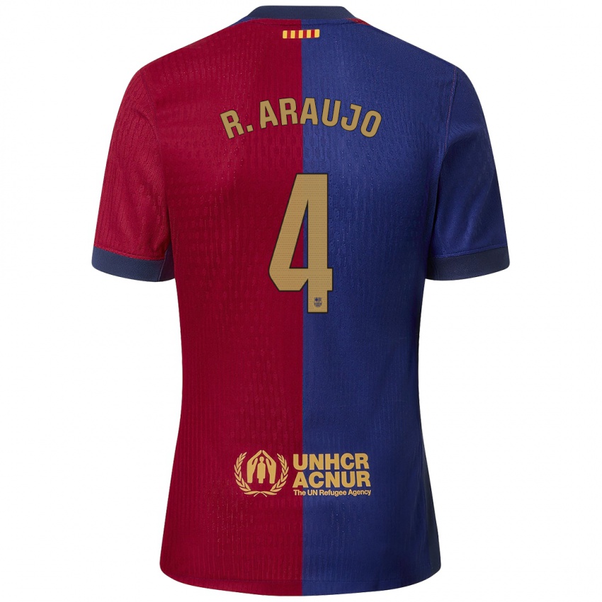 Enfant Maillot Ronald Araujo #4 Bleu Rouge Tenues Domicile 2024/25 T-Shirt Belgique