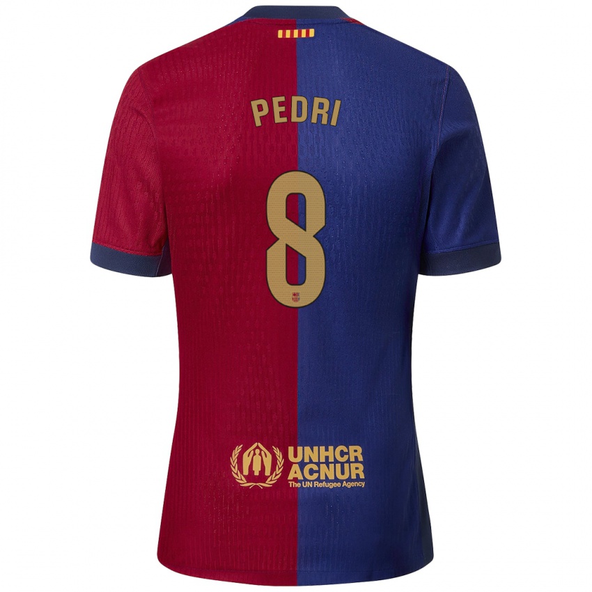 Enfant Maillot Pedri #8 Bleu Rouge Tenues Domicile 2024/25 T-Shirt Belgique