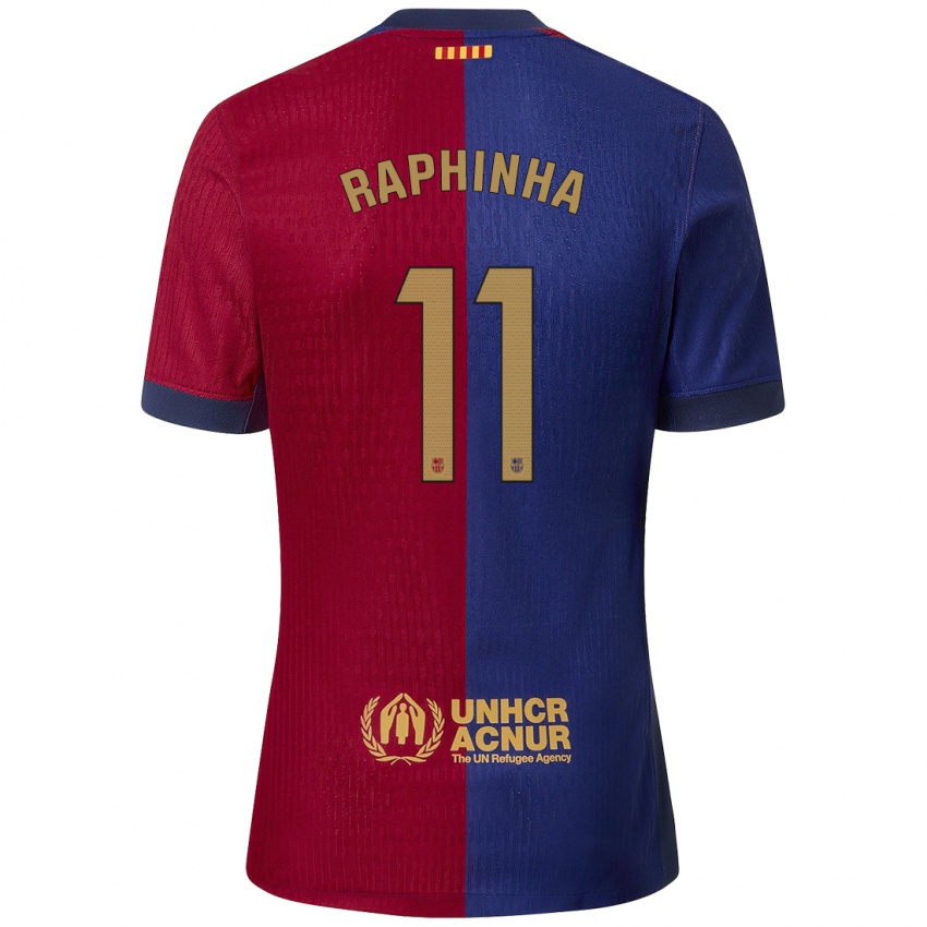 Enfant Maillot Raphinha #11 Bleu Rouge Tenues Domicile 2024/25 T-Shirt Belgique