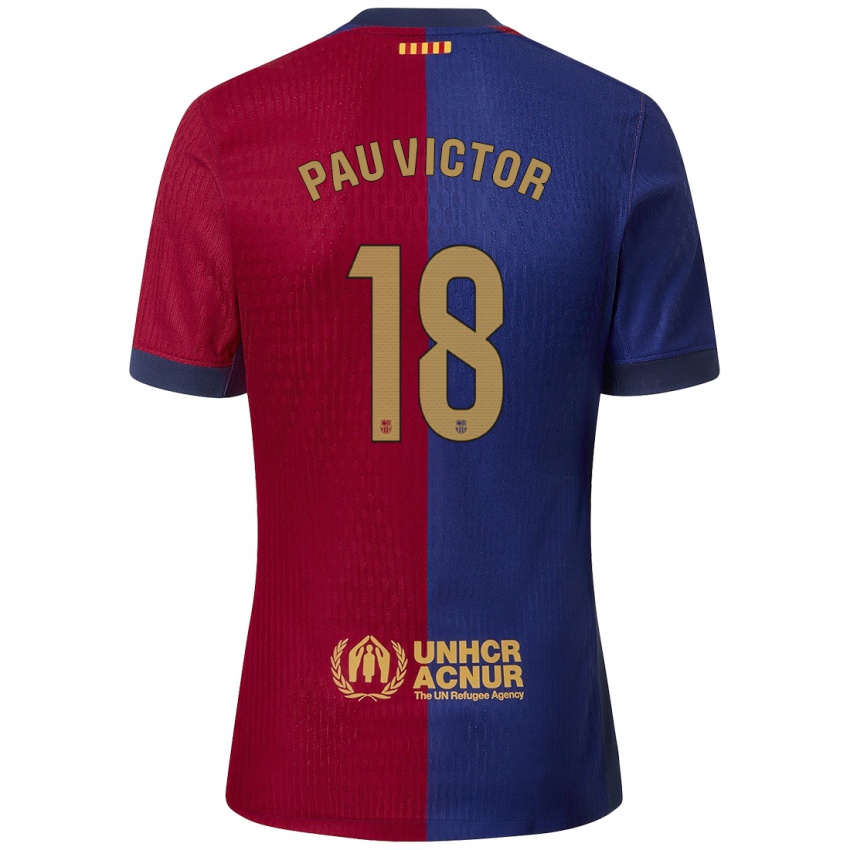 Enfant Maillot Pau Víctor #18 Bleu Rouge Tenues Domicile 2024/25 T-Shirt Belgique