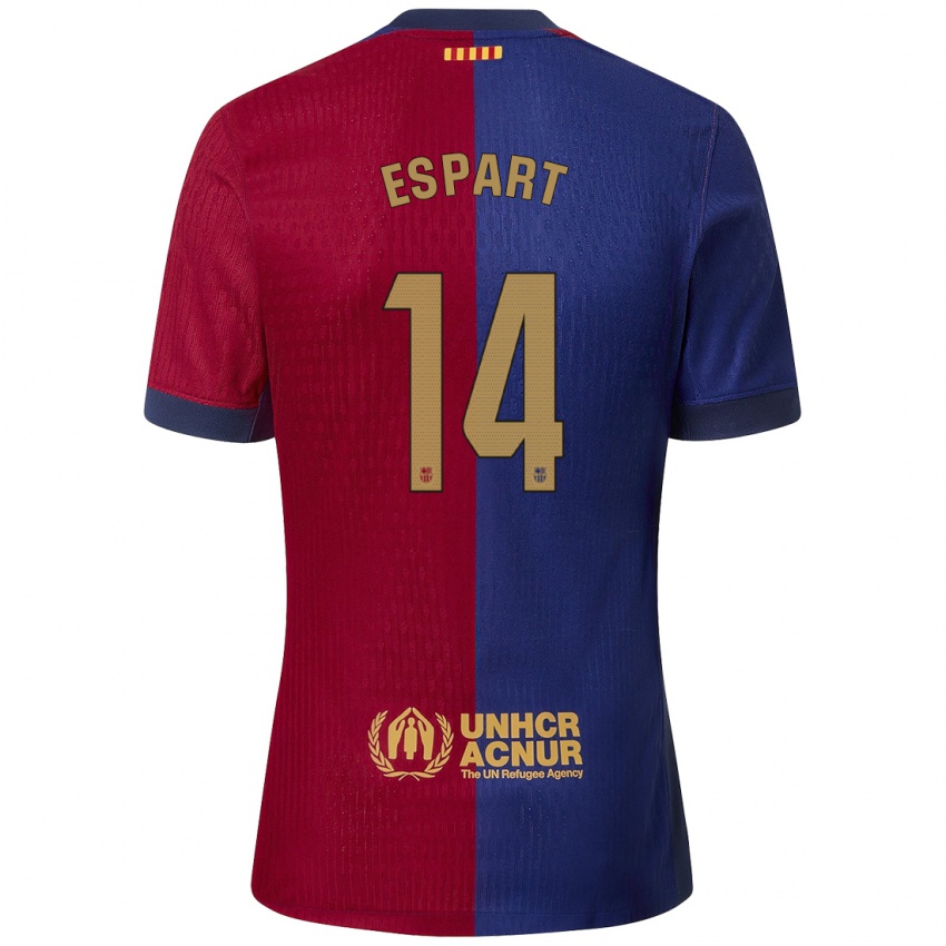 Enfant Maillot Xavi Espart #14 Bleu Rouge Tenues Domicile 2024/25 T-Shirt Belgique