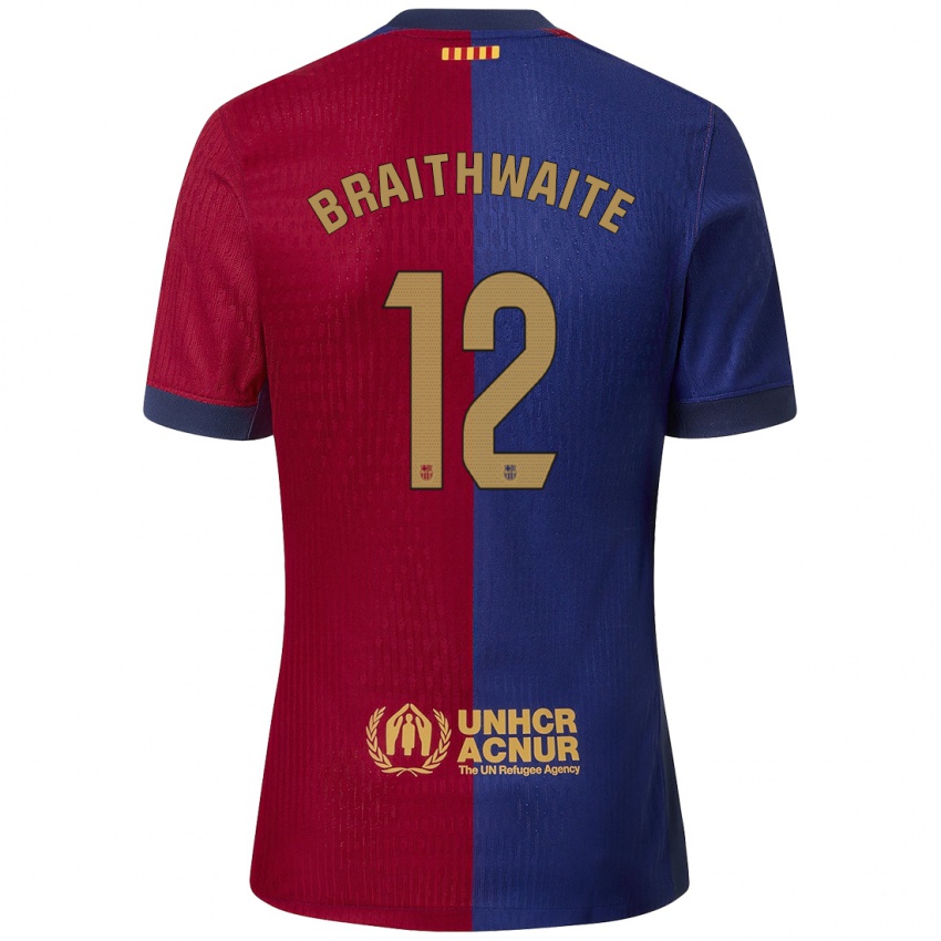 Enfant Maillot Martin Braithwaite #12 Bleu Rouge Tenues Domicile 2024/25 T-Shirt Belgique