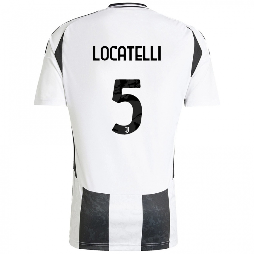 Enfant Maillot Manuel Locatelli #5 Blanc Noir Tenues Domicile 2024/25 T-Shirt Belgique