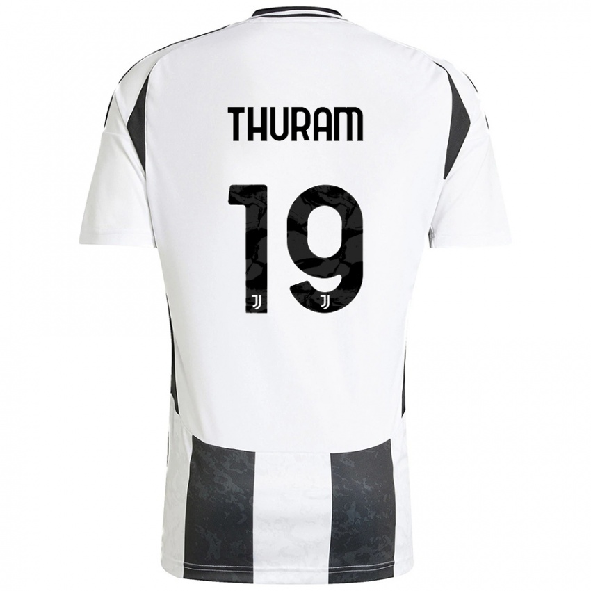 Enfant Maillot Khéphren Thuram #19 Blanc Noir Tenues Domicile 2024/25 T-Shirt Belgique