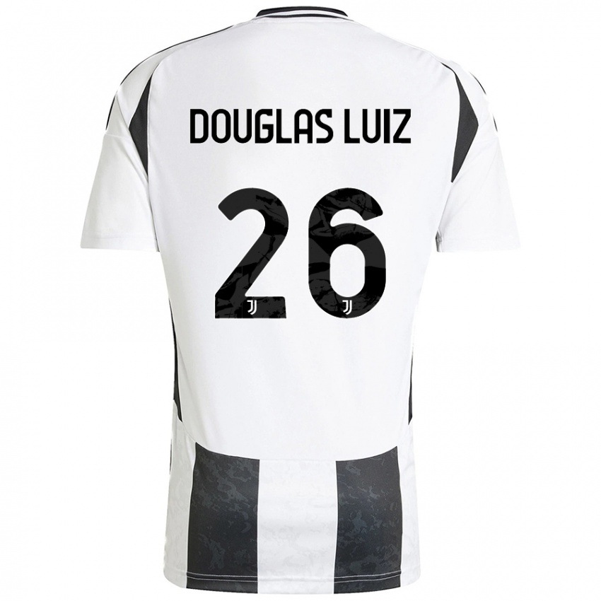 Enfant Maillot Douglas Luiz #26 Blanc Noir Tenues Domicile 2024/25 T-Shirt Belgique