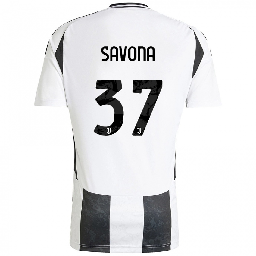 Enfant Maillot Nicolo Savona #37 Blanc Noir Tenues Domicile 2024/25 T-Shirt Belgique