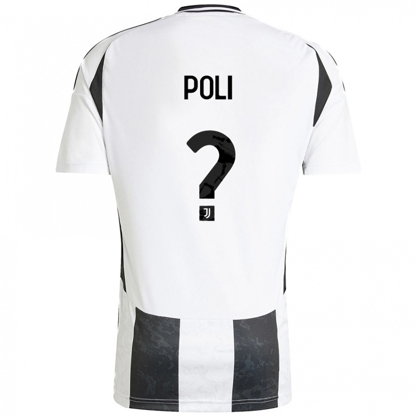 Enfant Maillot Fabrizio Poli #0 Blanc Noir Tenues Domicile 2024/25 T-Shirt Belgique