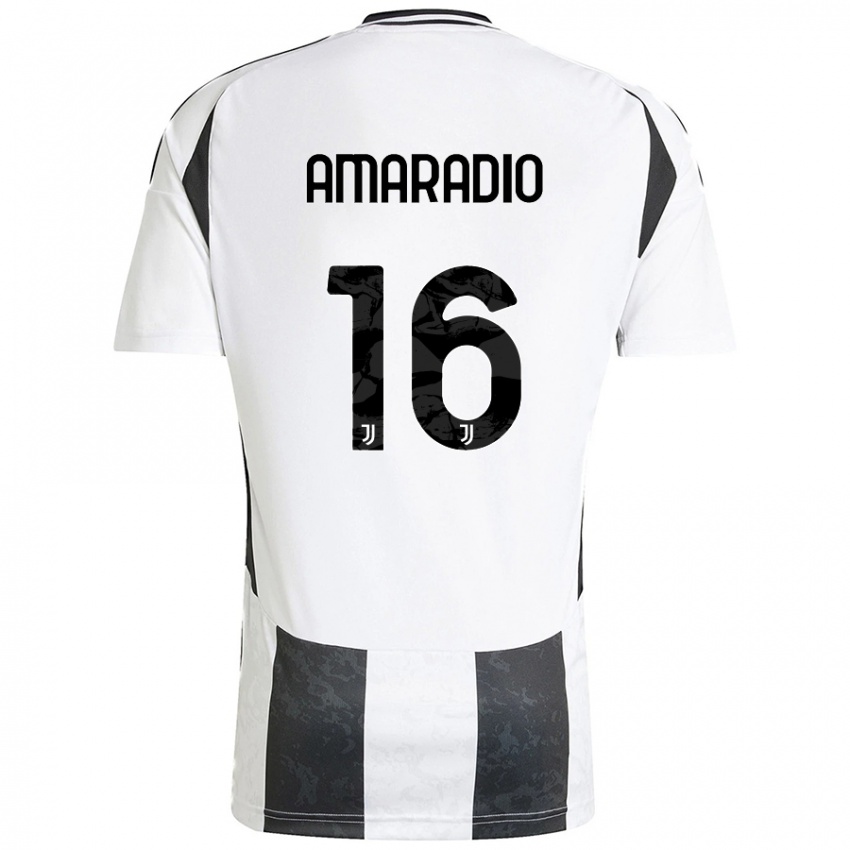 Enfant Maillot Luca Amaradio #16 Blanc Noir Tenues Domicile 2024/25 T-Shirt Belgique